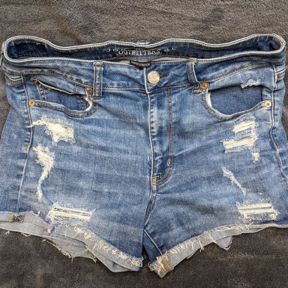 American Eagle Ripped Denim Shorts Distressed Skinny Fit Blue Jeans - Picture 2 of 6